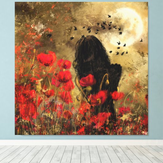 Frau in Poppies Canvas Print Leinwanddruck (Insitu (Holzboden))