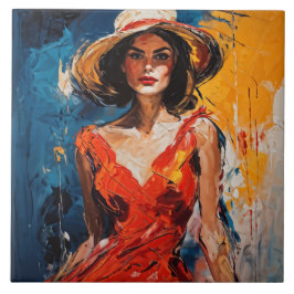 Frau in Red Cocktail Dress Fliese