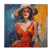 Frau in Red Cocktail Dress Fliese (Vorderseite)