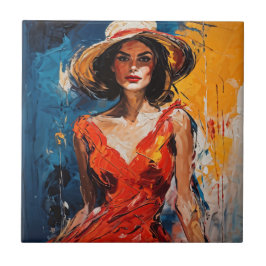 Frau in Red Cocktail Dress Fliese