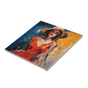 Frau in Red Cocktail Dress Fliese