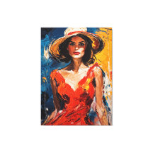 Frau in Red Cocktail Dress