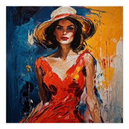 Frau in Red Cocktail Dress Poster