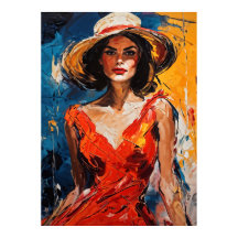 Frau in Red Cocktail Dress