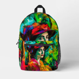 Frau in Red Hat Bedruckter Rucksack