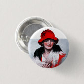 Frau in Red Hat Button (Vorne & Hinten)
