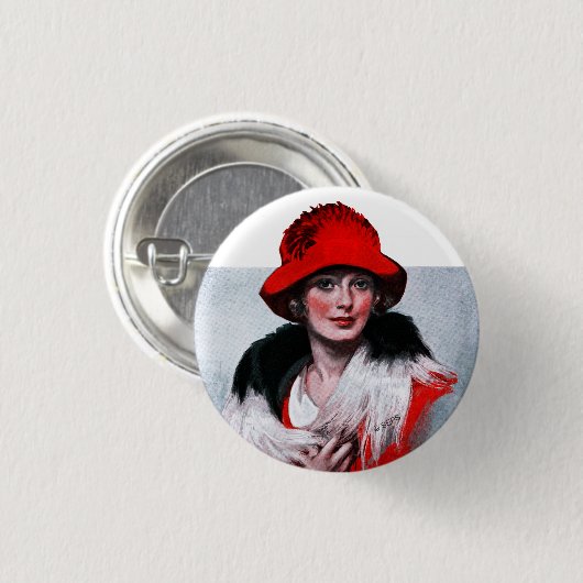 Frau in Red Hat Button (Vorne & Hinten)