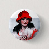 Frau in Red Hat Button (Vorderseite)