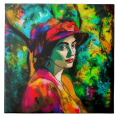 Frau in Red Hat Fliese (Vorderseite)