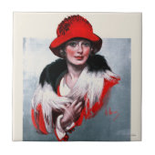 Frau in Red Hat Fliese (Vorderseite)