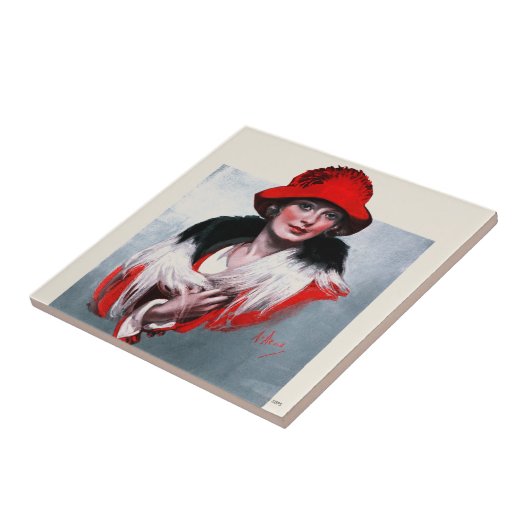 Frau in Red Hat Fliese (Seite)