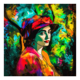 Frau in Red Hat Fotodruck