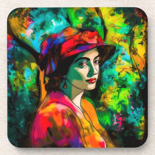 Frau in Red Hat Getränkeuntersetzer (Vorderseite)