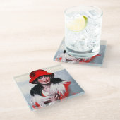 Frau in Red Hat Glasuntersetzer (Schrägansicht)