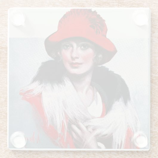 Frau in Red Hat Glasuntersetzer (Rückseite)