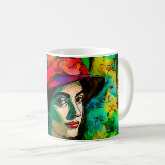 Frau in Red Hat Kaffeetasse (VorderseiteRechts)