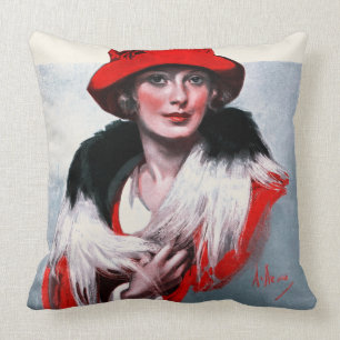 Frau in Red Hat Kissen