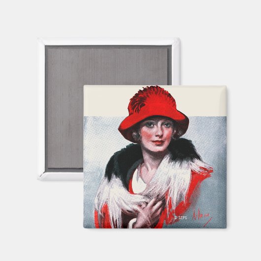 Frau in Red Hat Magnet (Vorderseite/Rückseite)