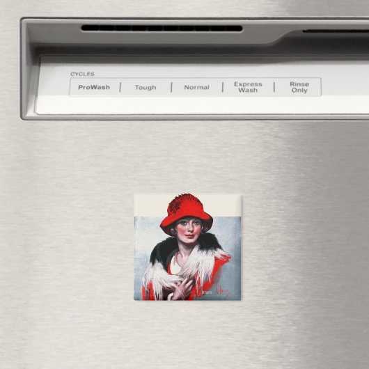 Frau in Red Hat Magnet (In Situ (Geschirrspüler))