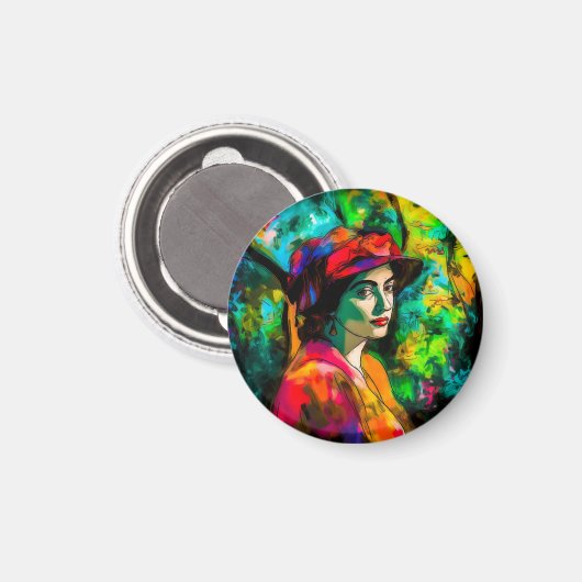 Frau in Red Hat Magnet (Vorderseite/Rückseite)