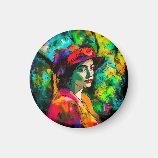 Frau in Red Hat Magnet (Vorne)