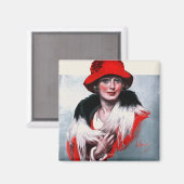 Frau in Red Hat Magnet (Vorderseite/Rückseite)