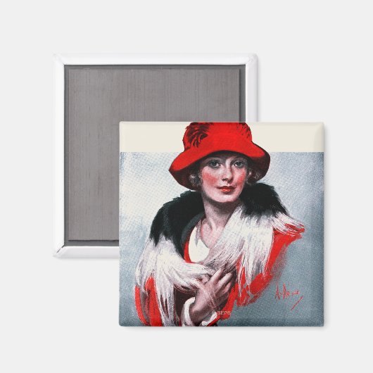 Frau in Red Hat Magnet (Vorderseite/Rückseite)