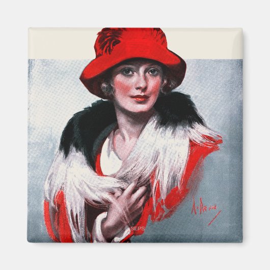 Frau in Red Hat Magnet (Vorne)
