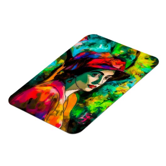 Frau in Red Hat Magnet (Linke Seite)