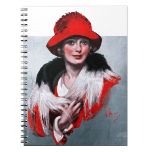 Frau in Red Hat Notizblock