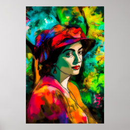 Frau in Red Hat Poster