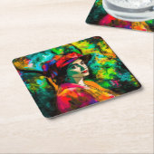 Frau in Red Hat Rechteckiger Pappuntersetzer (angewinkelt)