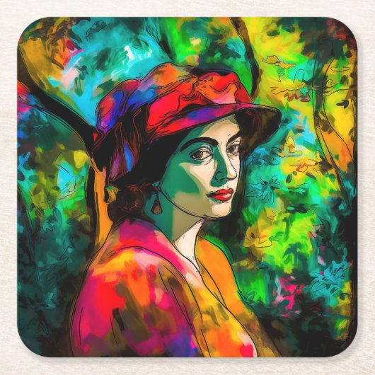 Frau in Red Hat Rechteckiger Pappuntersetzer (Vorderseite)