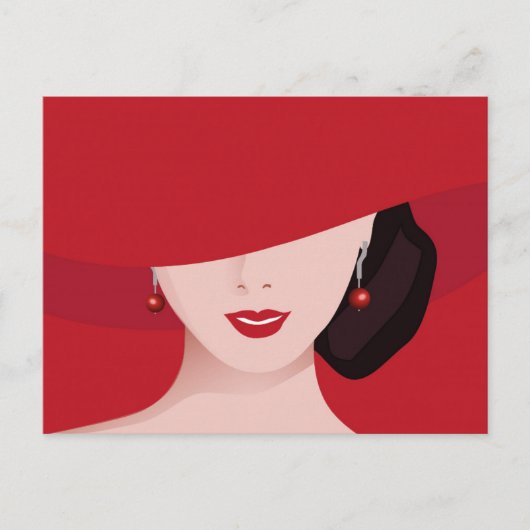 Frau in Red Hat Retro Art Postkarte (Vorderseite)