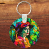 Frau in Red Hat Schlüsselanhänger (Rückseite)
