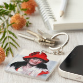 Frau in Red Hat Schlüsselanhänger (Vorderseite rechts)