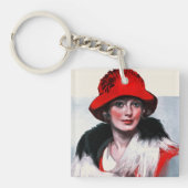 Frau in Red Hat Schlüsselanhänger (Vorderseite)