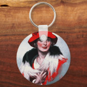 Frau in Red Hat Schlüsselanhänger (Vorderseite)