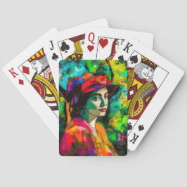 Frau in Red Hat Spielkarten