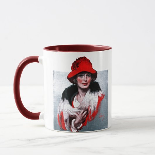Frau in Red Hat Tasse (Links)