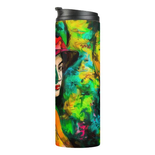 Frau in Red Hat Thermosbecher (Nach rechts gedreht)