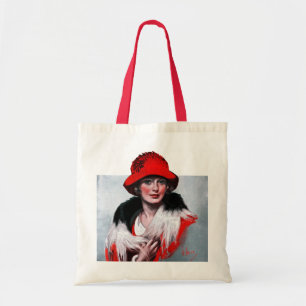 Frau in Red Hat Tragetasche