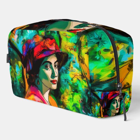 Frau in Red Hat Waschbeutel (Rechte Ecke)