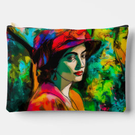 Frau in Red Hat Zubehörtasche