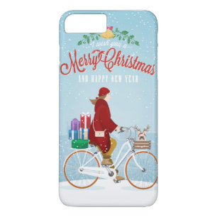 Frau in Red Riding Bicycle Frohe Weihnachtsphone Case-Mate iPhone Hülle