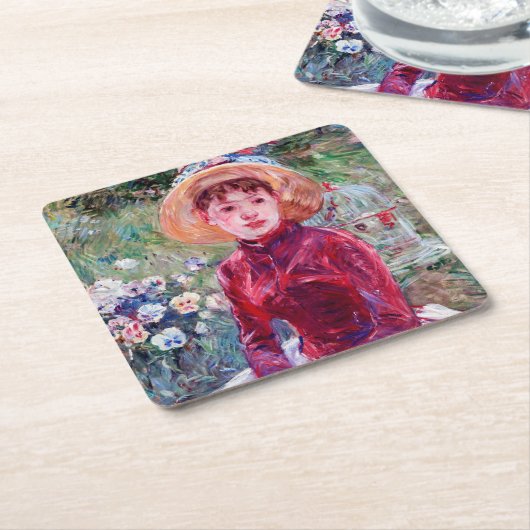 Frau in Rot, Berthe Morisot Rechteckiger Pappuntersetzer (angewinkelt)