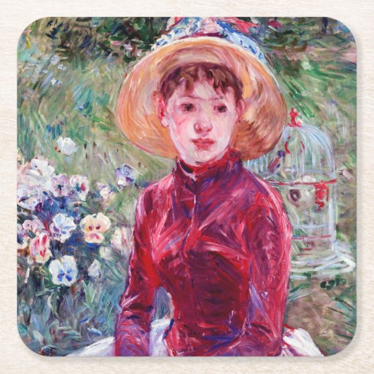 Frau in Rot, Berthe Morisot Rechteckiger Pappuntersetzer (Vorderseite)