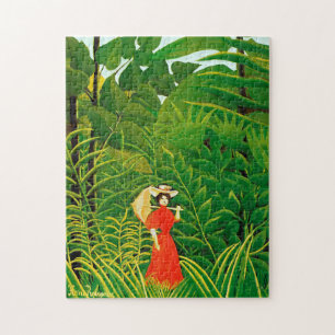Frau in Rot im Wald von Henri Rousseau Puzzle