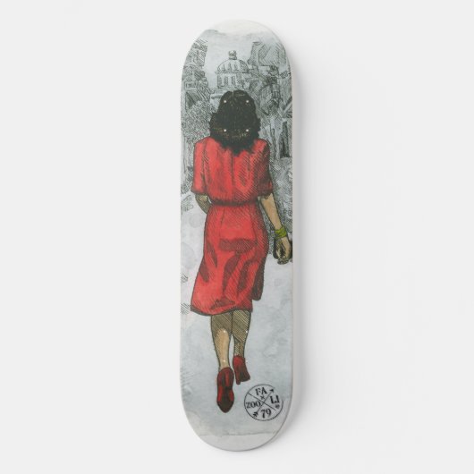 Frau in Rot Skateboard (Vorderseite)