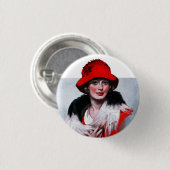 Frau in rotem Hut Button (Vorne & Hinten)
